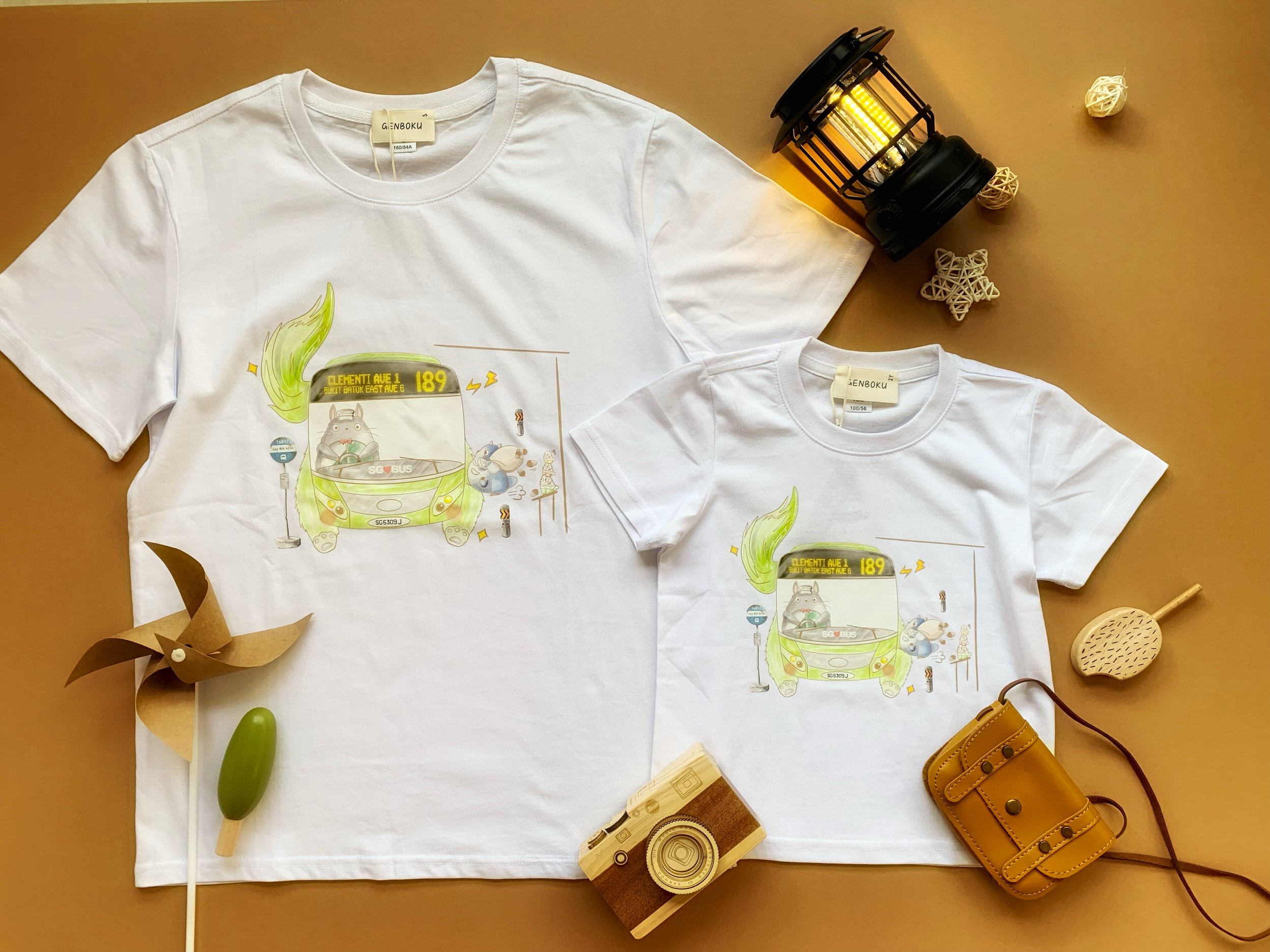 Genboku Adult Cotton Tee My Green Cat Bus 189