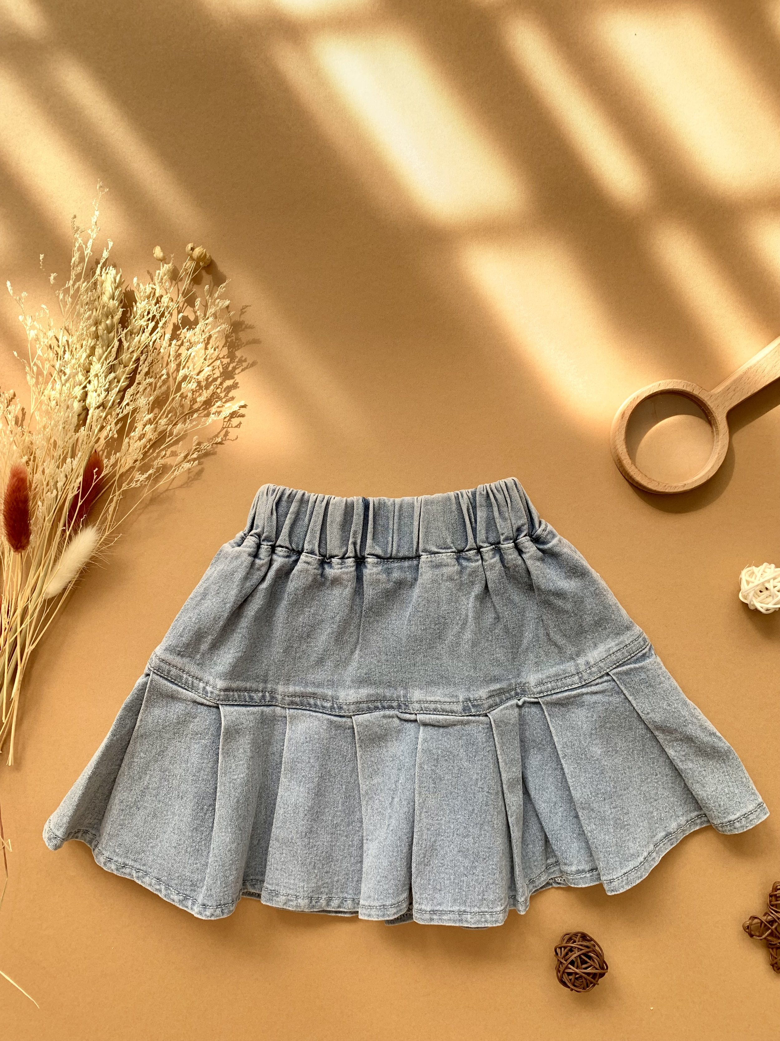 Genboku Kidswear Pleated Denim Skirt
