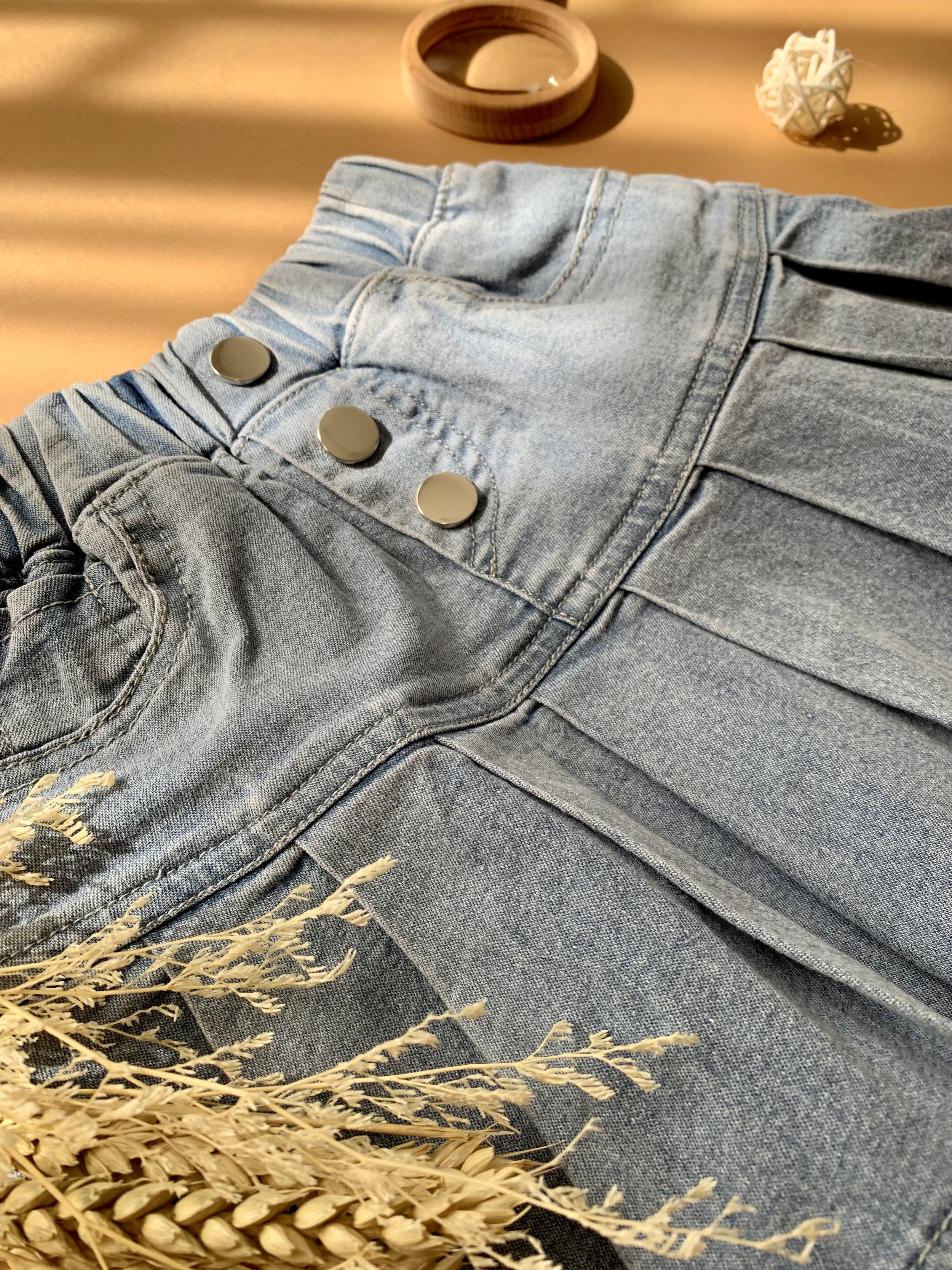 Genboku Kidswear Pleated Denim Skirt