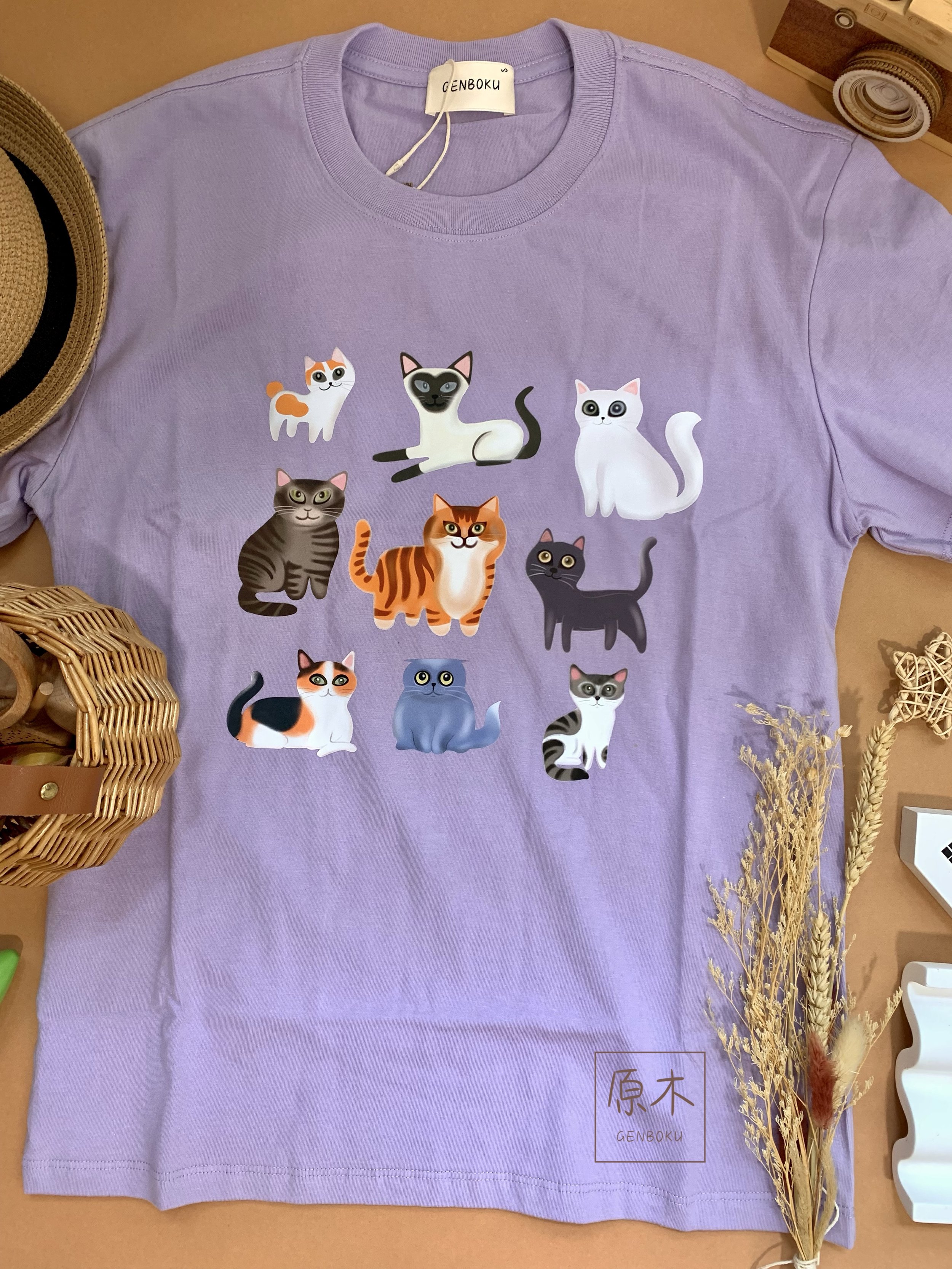 GENBOKU UNISEX COTTON TEE SMART CATS
