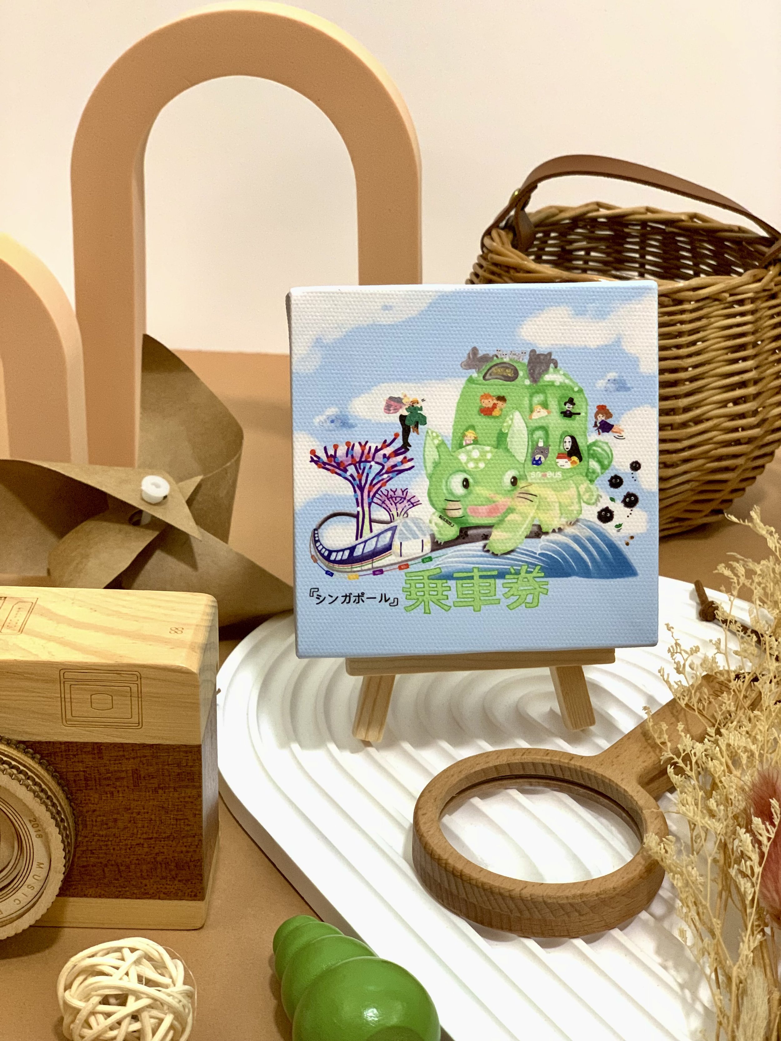 Genboku Canvas Art With Stand Cat Bus Adventure 10cm x 10cm