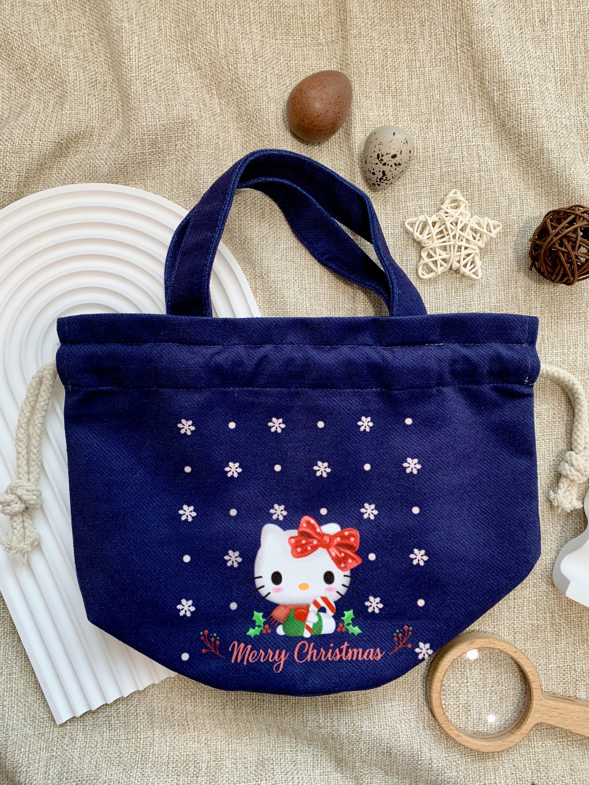 Genboku Japanese Lunch Bag Hello Kitty Navy