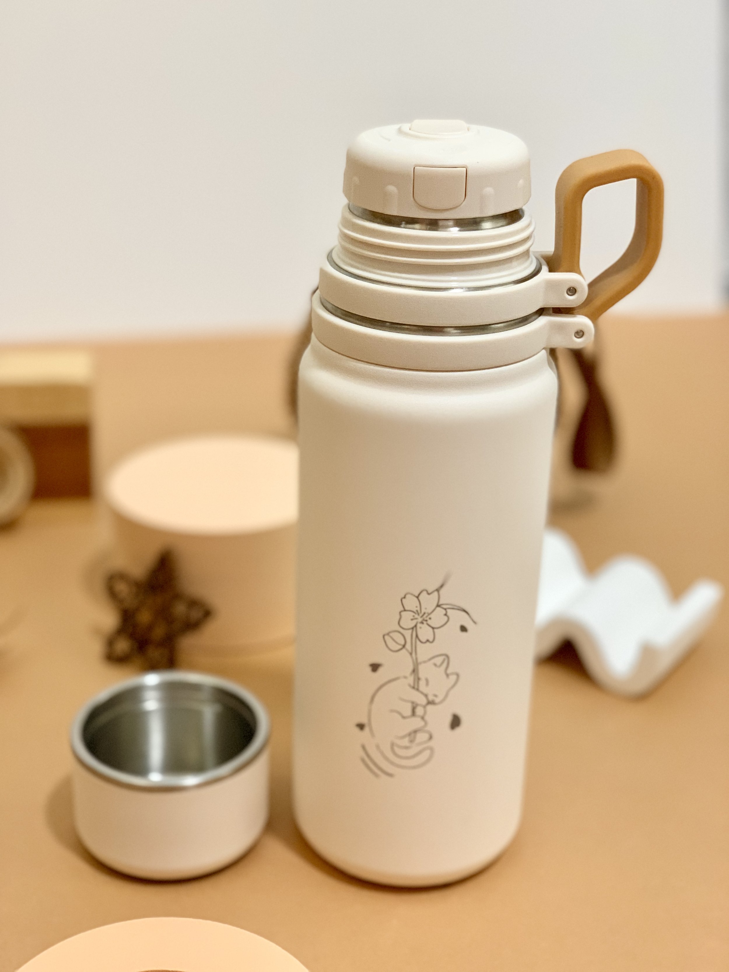 Genboku Thermal Flask Sakura Cat SUS 316, 800ml