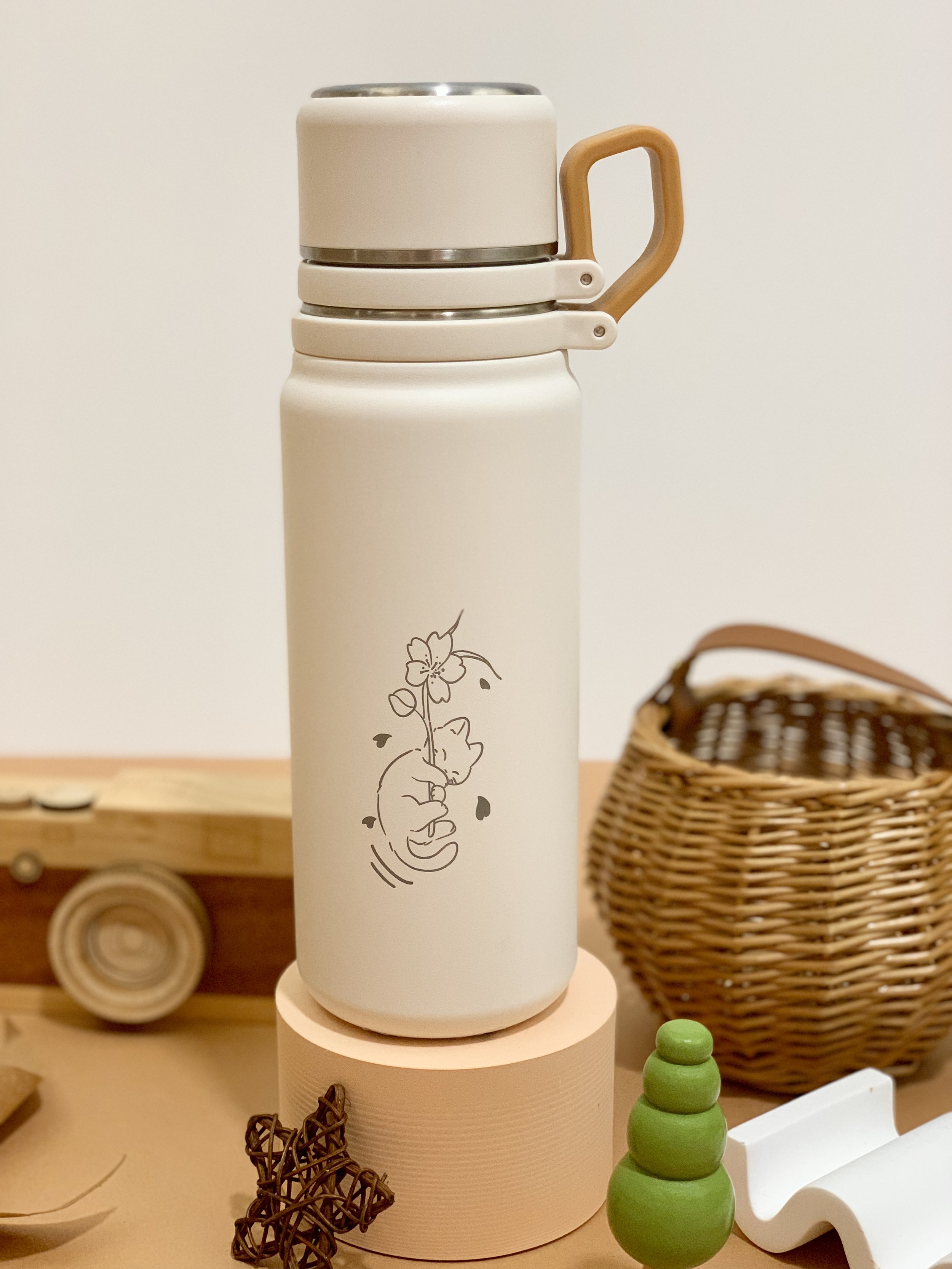 Genboku Thermal Flask Sakura Cat SUS 316, 800ml