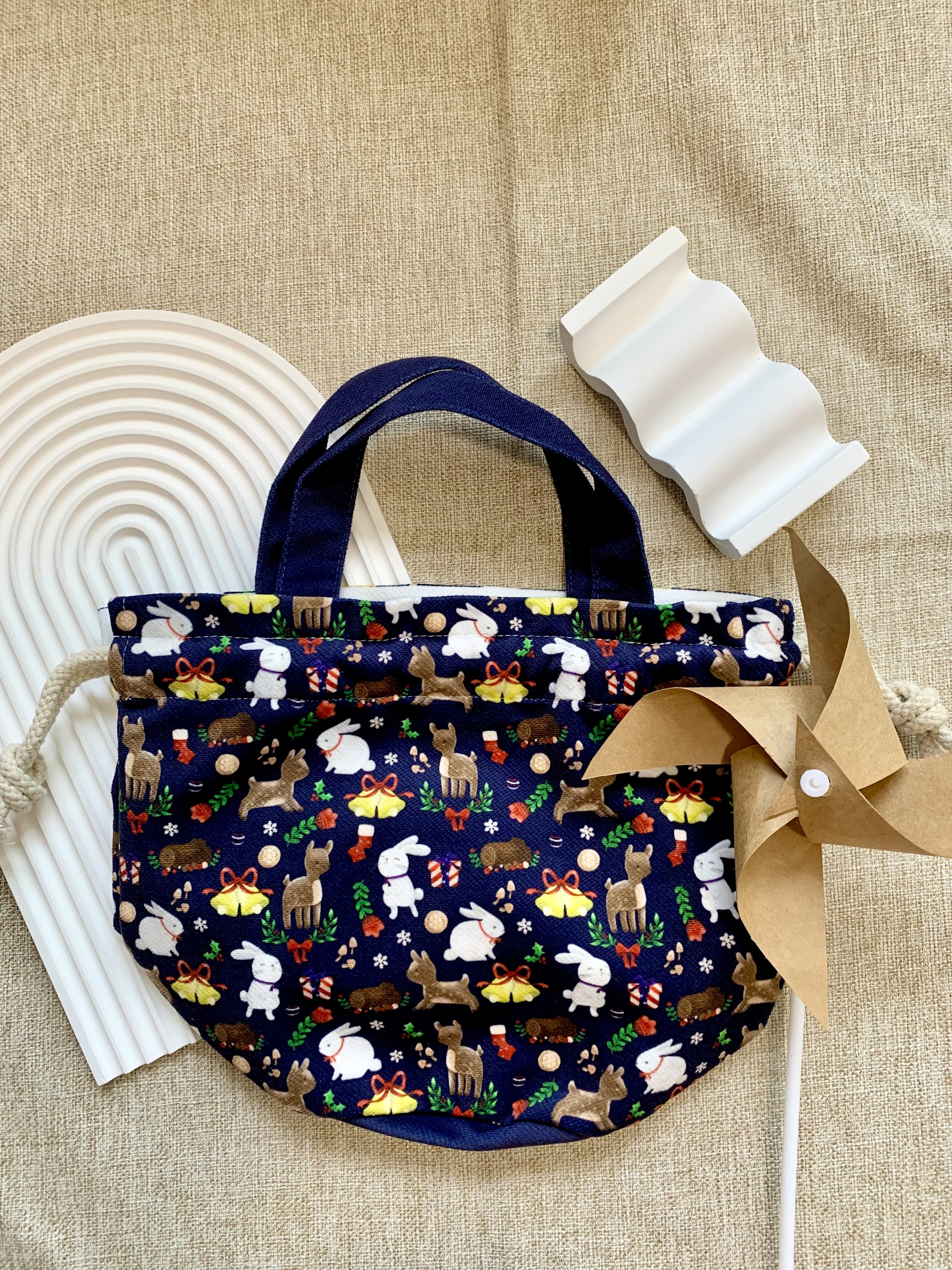 Genboku Japanese Lunch Bag Holiday Season Navy