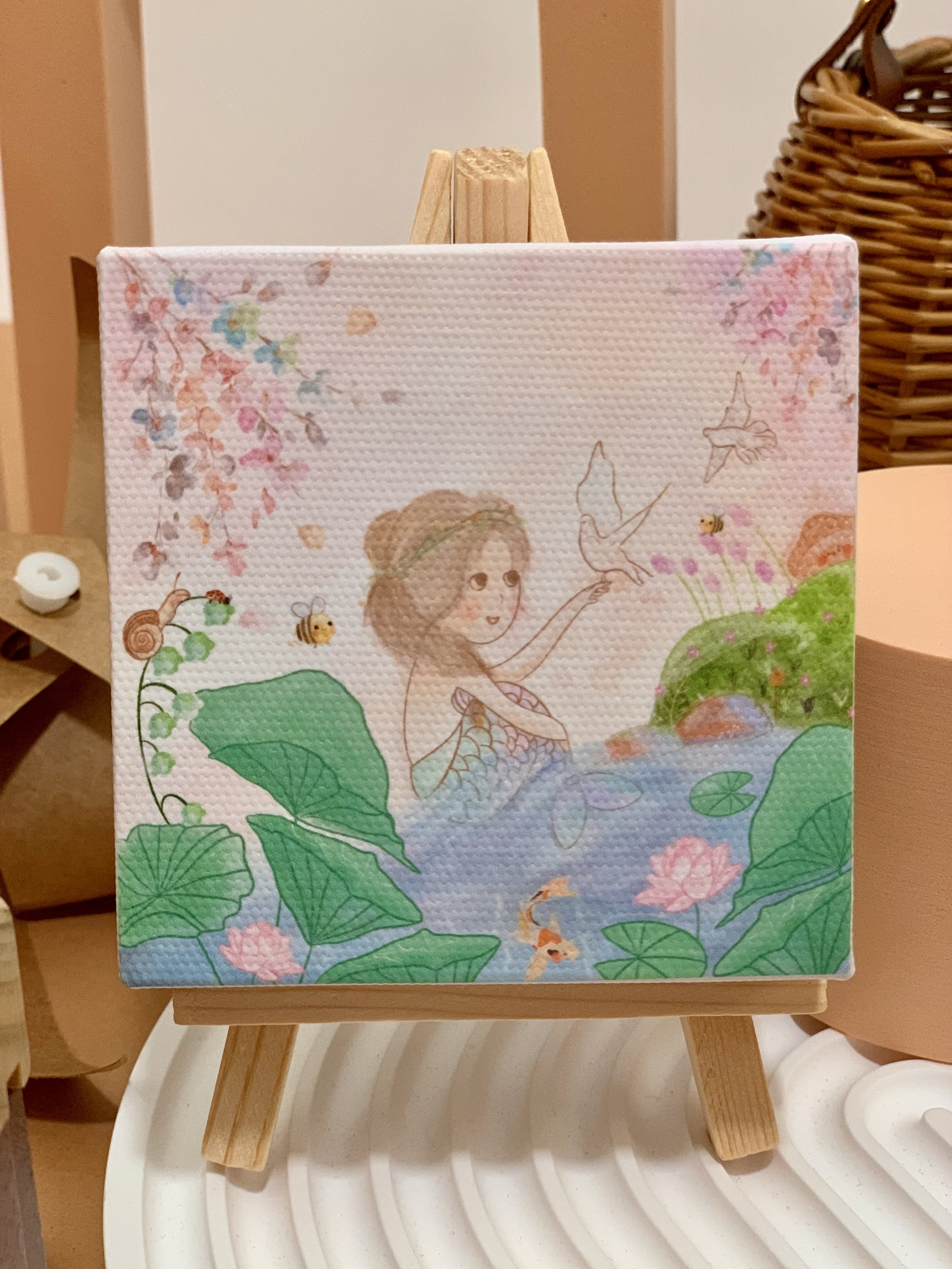 Genboku Canvas Art With Stand River Mermaid 8cm x 8cm