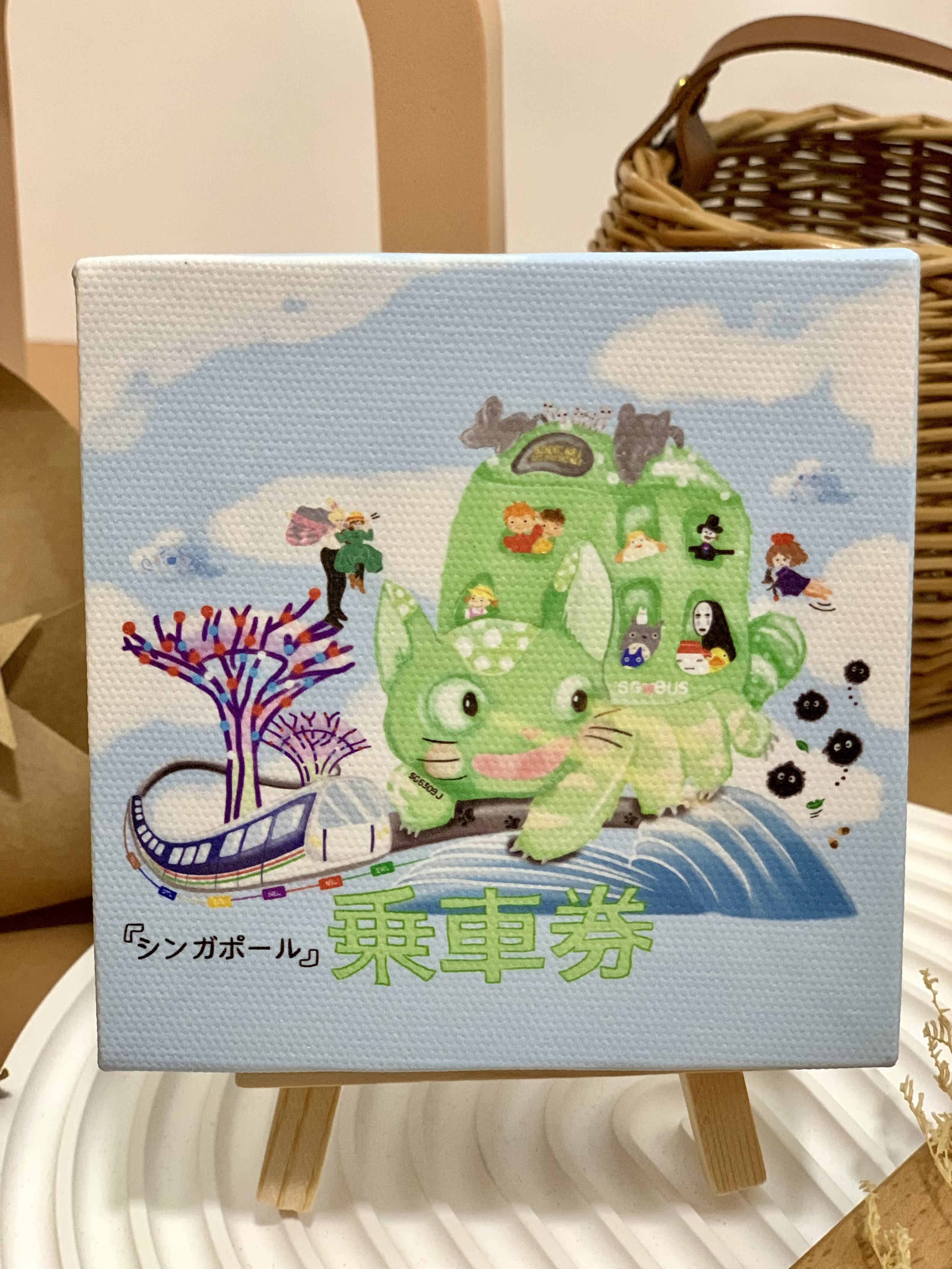 Genboku Canvas Art With Stand Cat Bus Adventure 10cm x 10cm