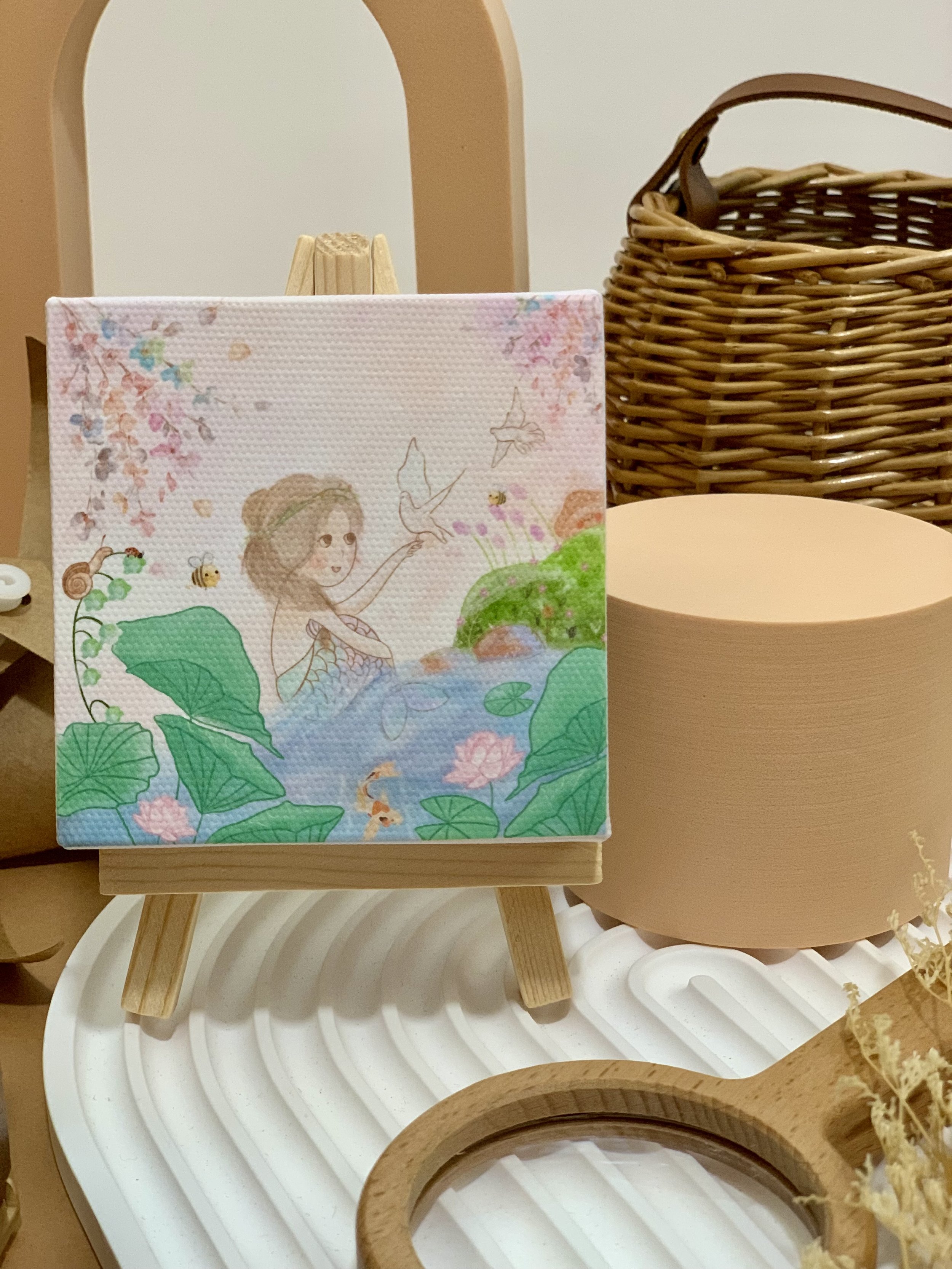 Genboku Canvas Art With Stand River Mermaid 8cm x 8cm