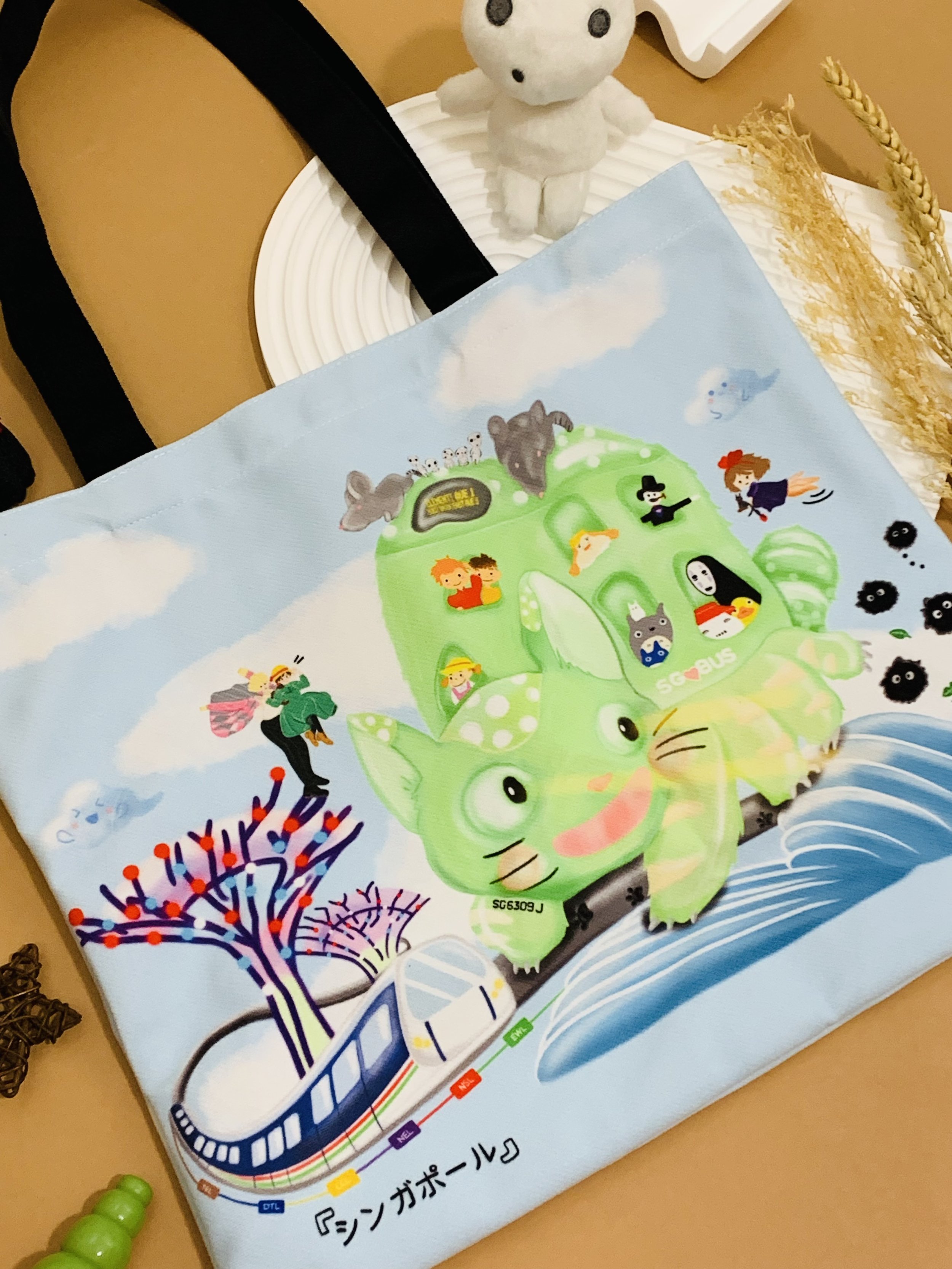 Genboku Tote Bag (Medium Size) Cat Bus Adventure