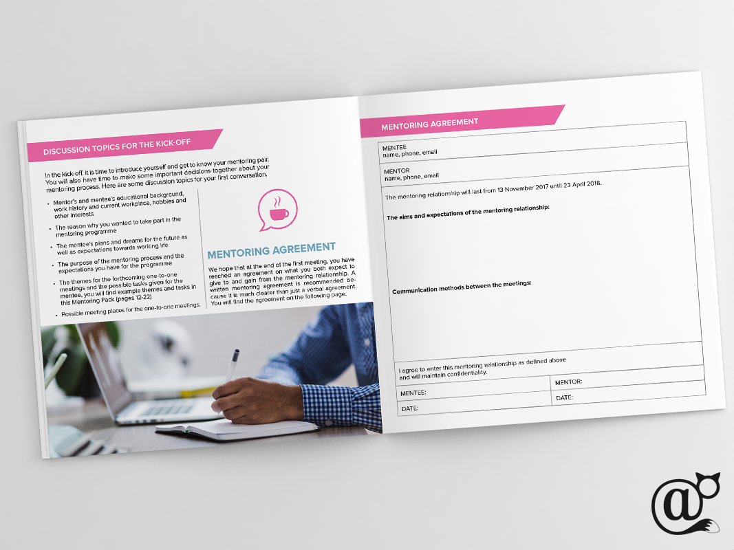 Mentoring Pack spread showing the mentoring agreement template and info about it.
