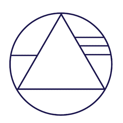 A geometric diagram featuring a large circle with an inscribed triangle. The triangle has a horizontal top side, with a line segment inside it parallel to the base. The circle and triangle are outlined in dark blue.