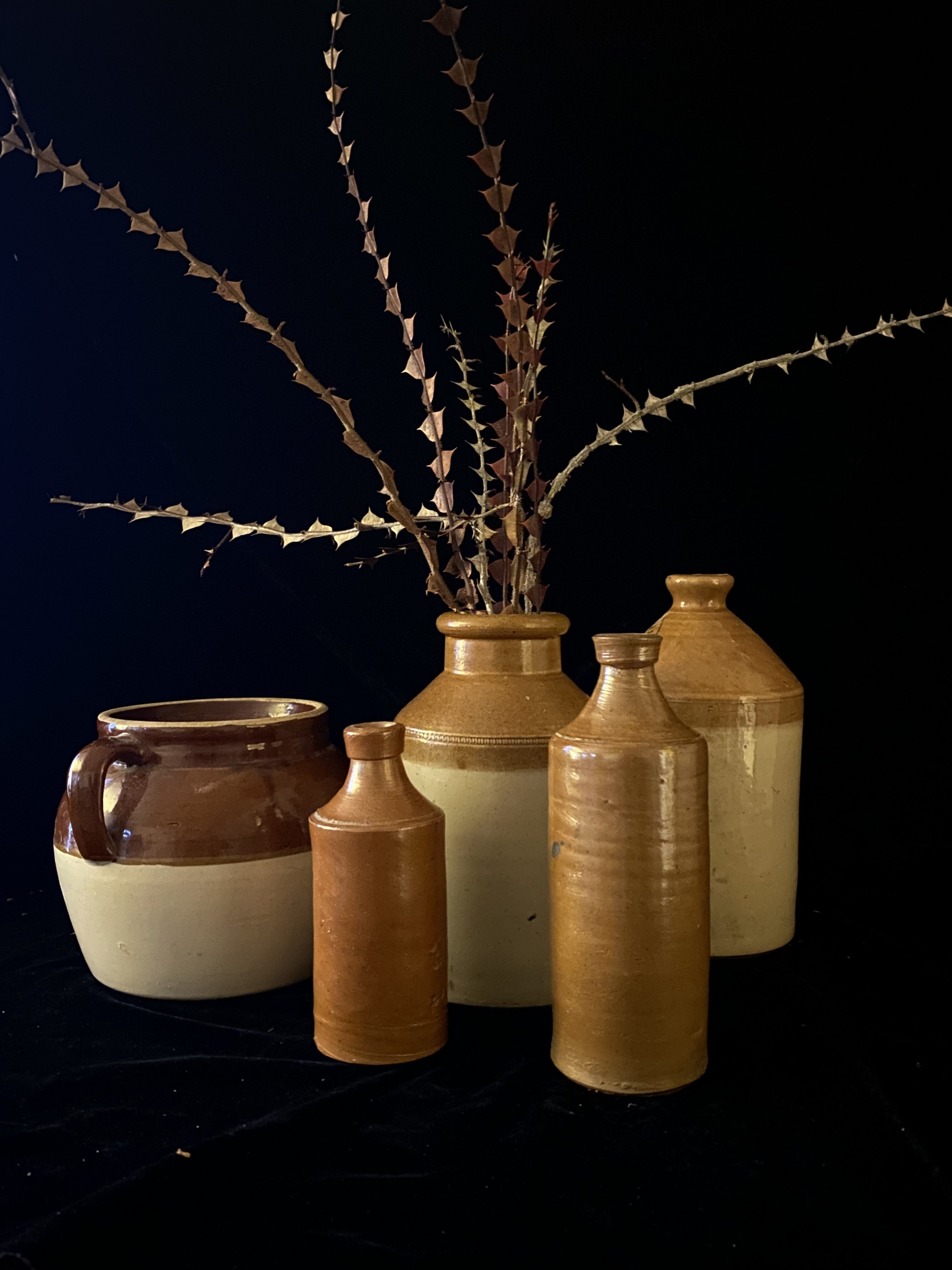Vintage Stoneware Ink Bottles &amp; Bean Pots