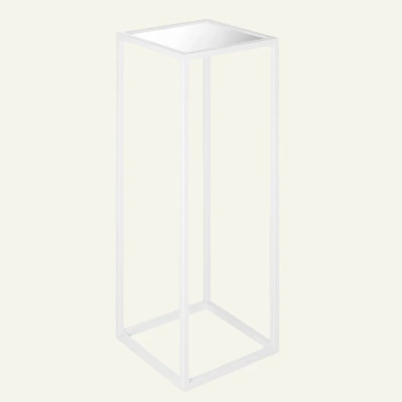 White Metal Poseur Table - Silver Mirror Top