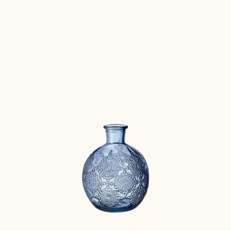 Blue Etched Bud Vase
