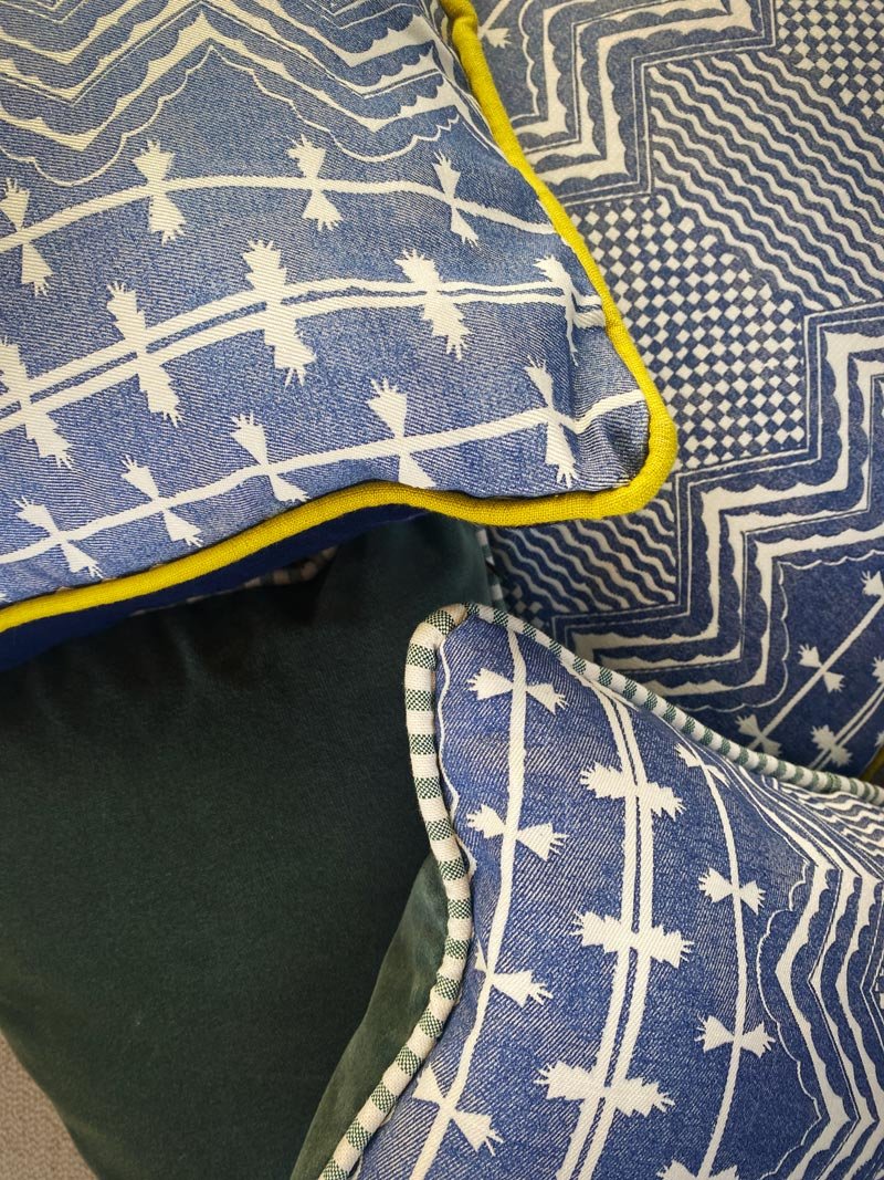 Abbey Stripe Fermoie Cushion Blue