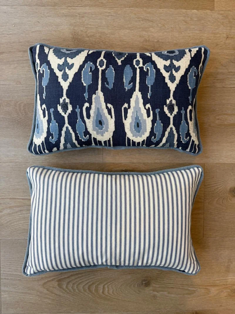 GP&J Baker Blue IKAT Bokhara cushion