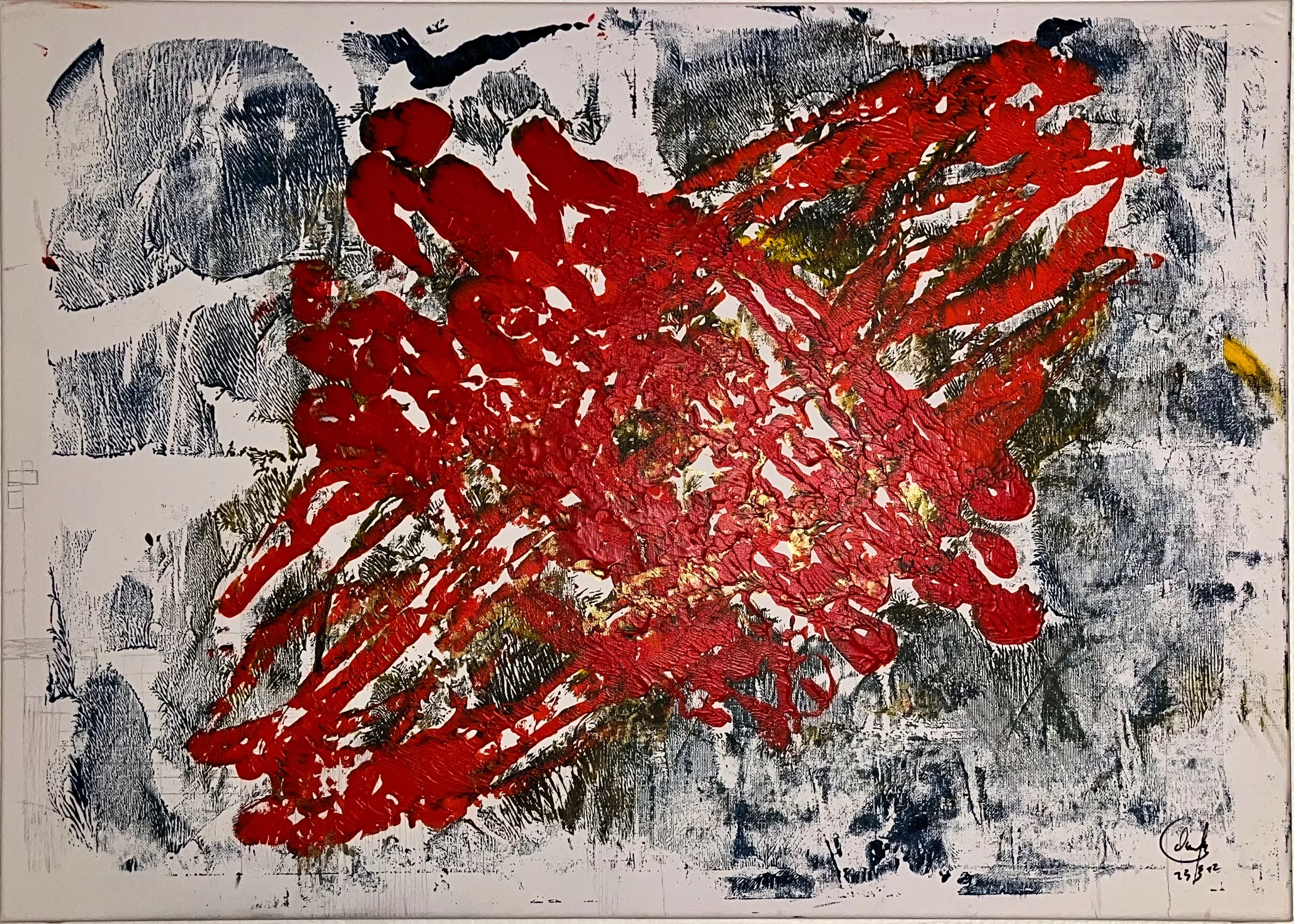 Resignation in Red, 70x50cm, acrylics on stretched canvas — 2023 — Sold