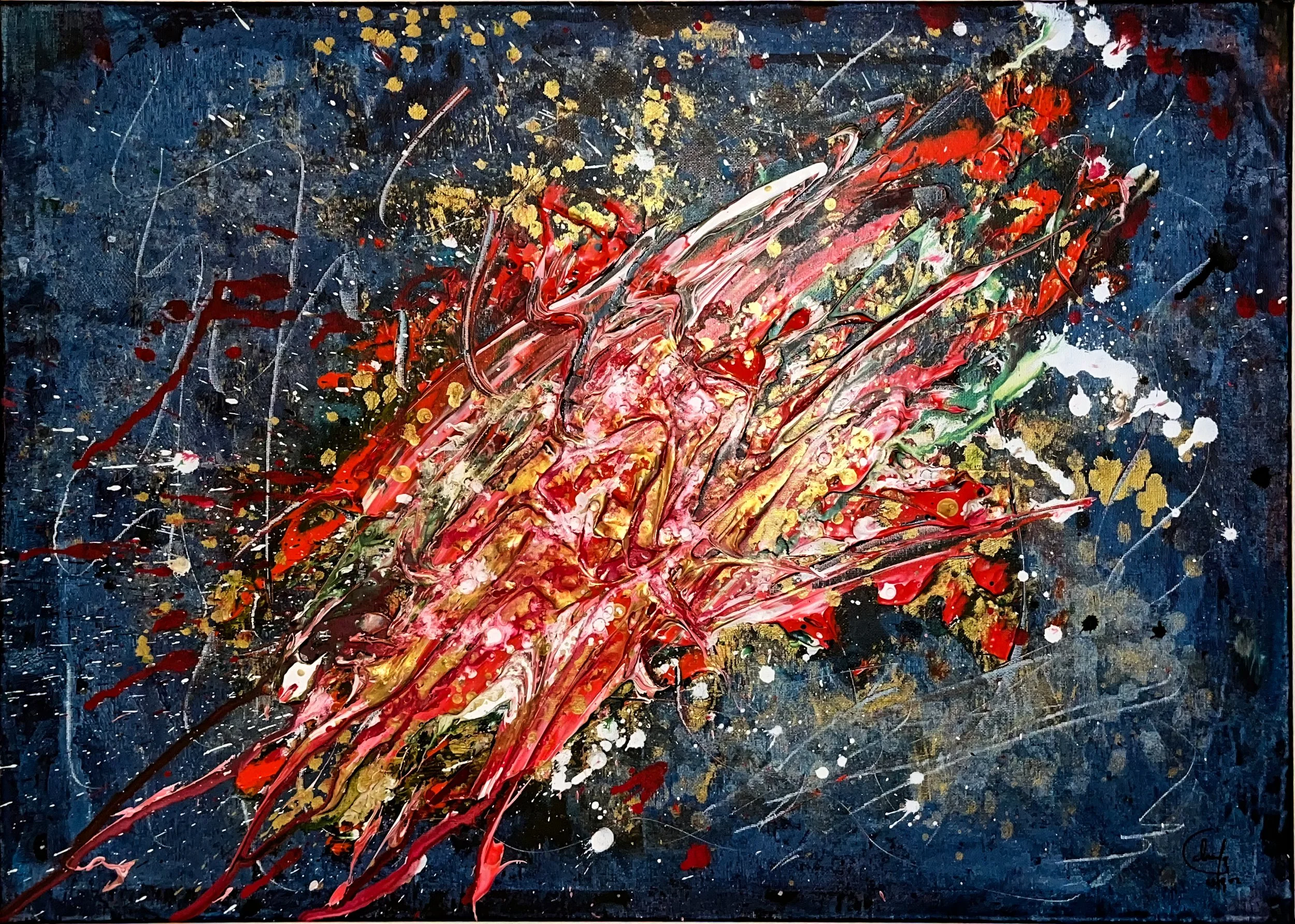 Resilience in Red, 70x50cm, acrylics and inks on stretched canvas — 2023 — Sold