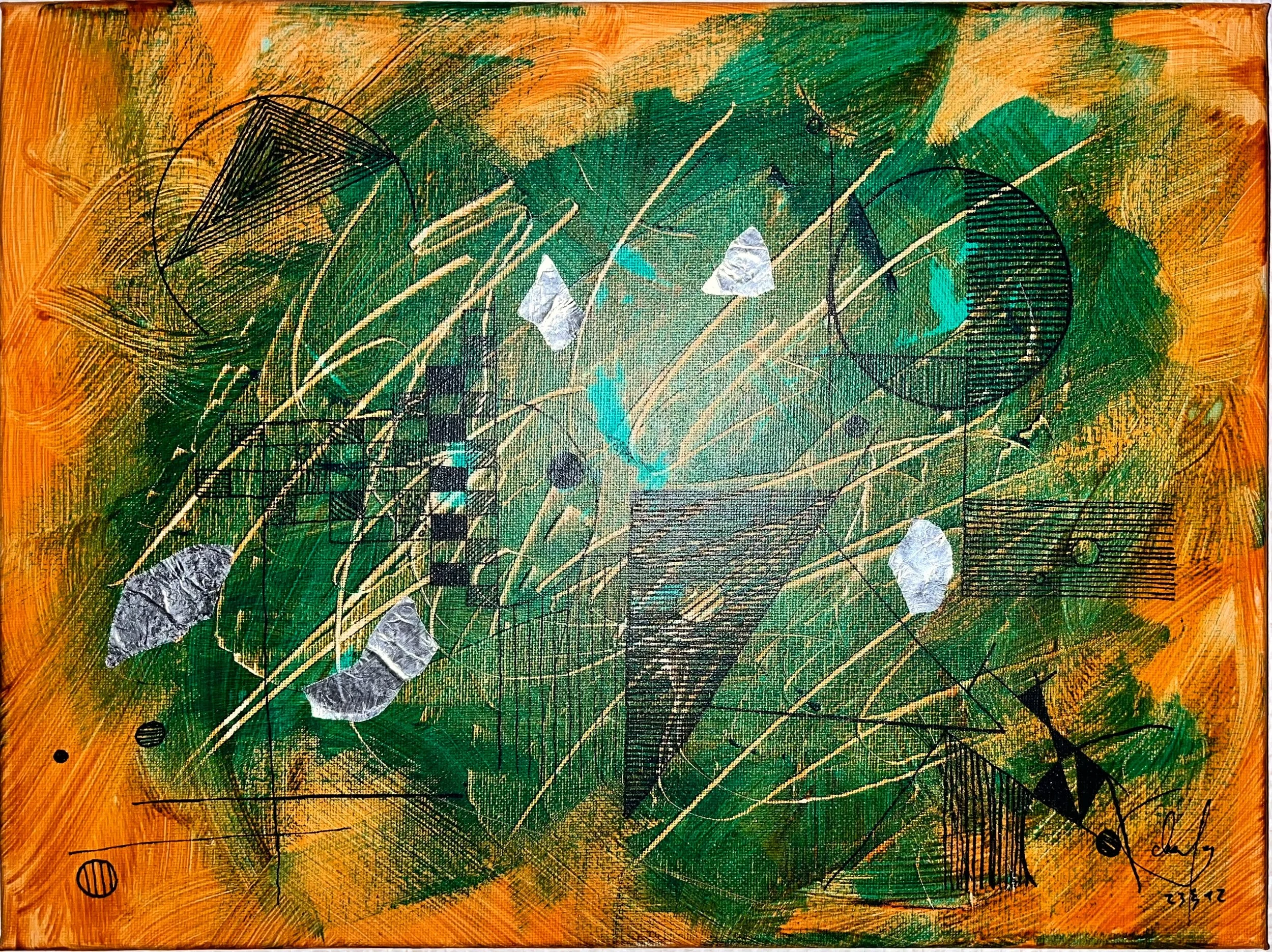 Urban Reflexions: Creative Escape, 40x30cm, acrylics and alluminum foil on stretched canvas — 2023