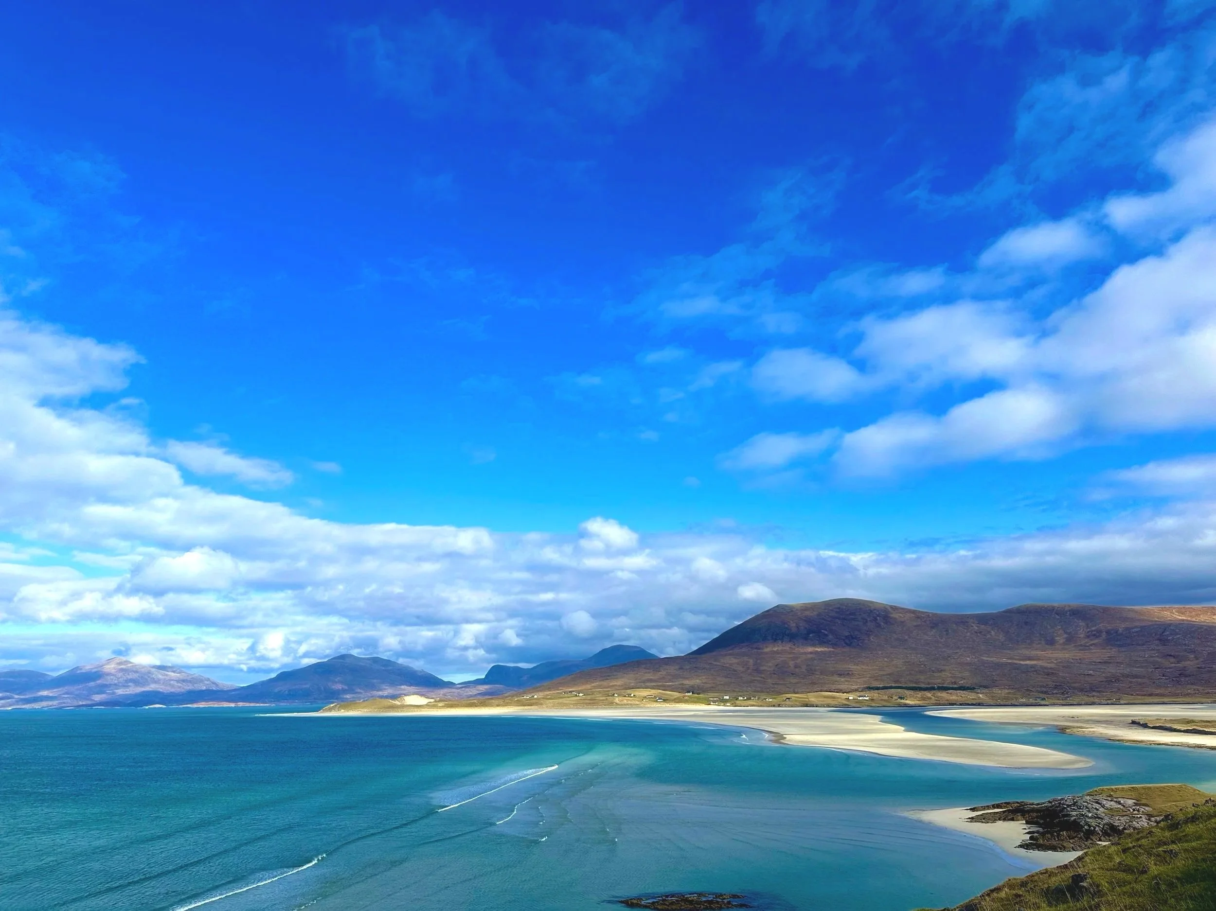 Spectacular Luskentyre on Harris.  Coastal landscape with sandy beaches and turquoise 