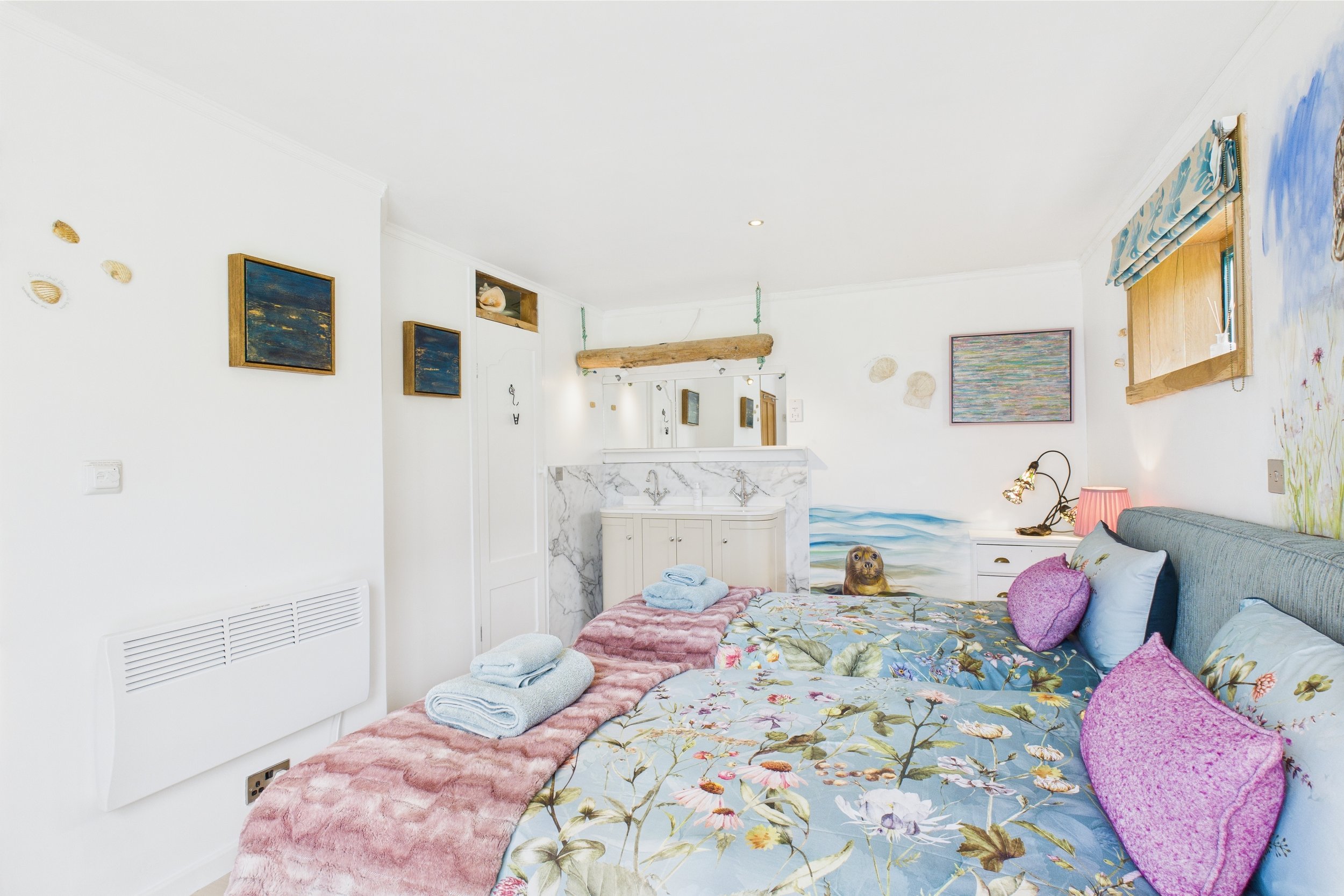 Ground floor ensuite ‘Machair’ twin bedroom, with WC and walk in rainhead power shower