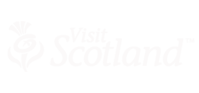 Visit Scotland logo with a stylized thistle and text on a black background.