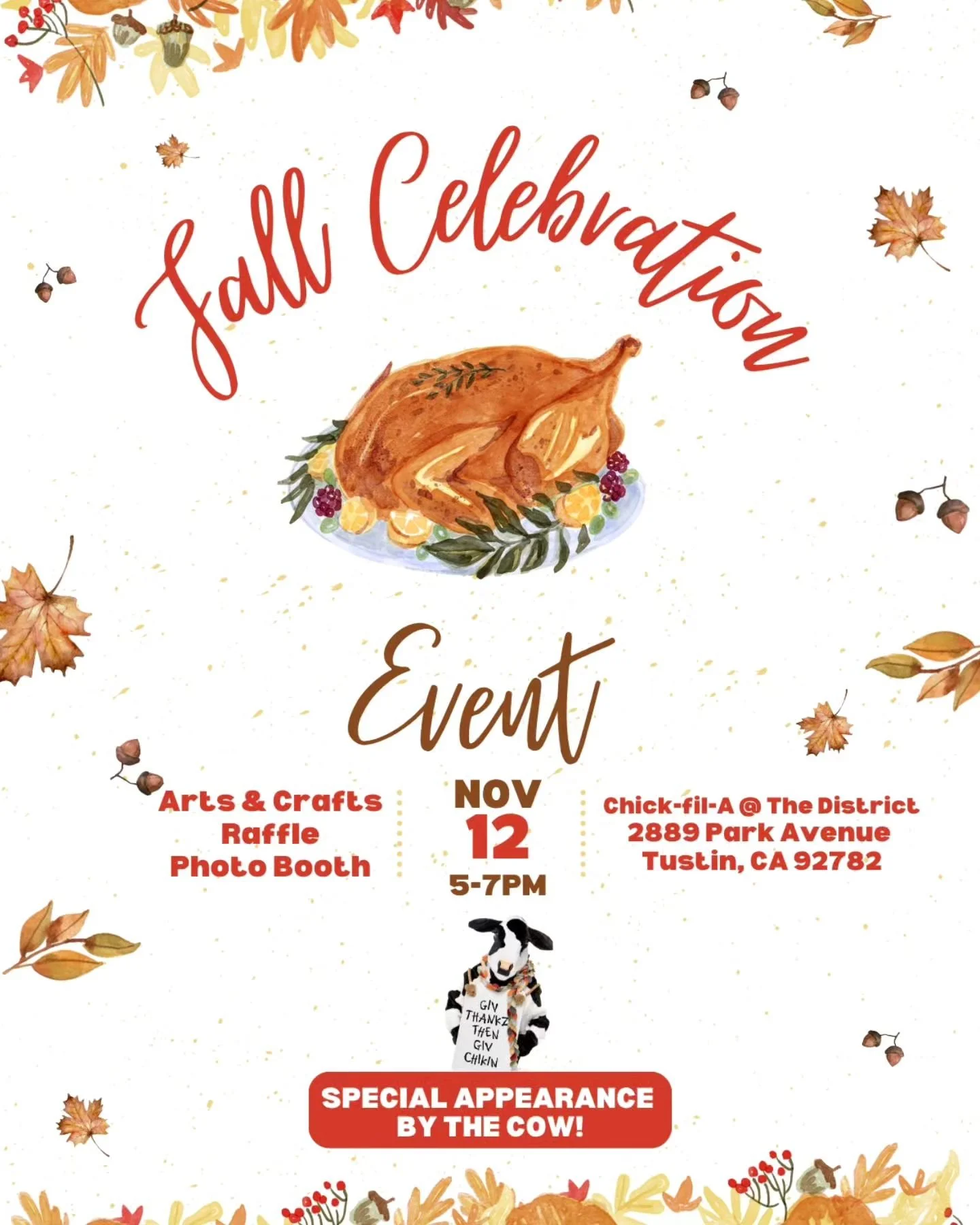 Join us for a fun-filled Fall Celebration! Bring your family for a day of fall festivities with a raffle, arts and crafts, and a special appearance from our cow mascot! 🐮👀 We can't wait to celebrate the season with you. 🍂🦃
