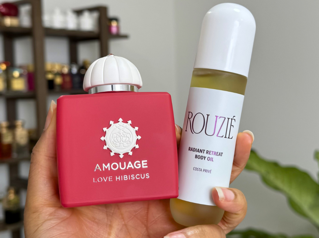 Amouage Love Hibiscus layered with Rouzié Costa Privé body oil
