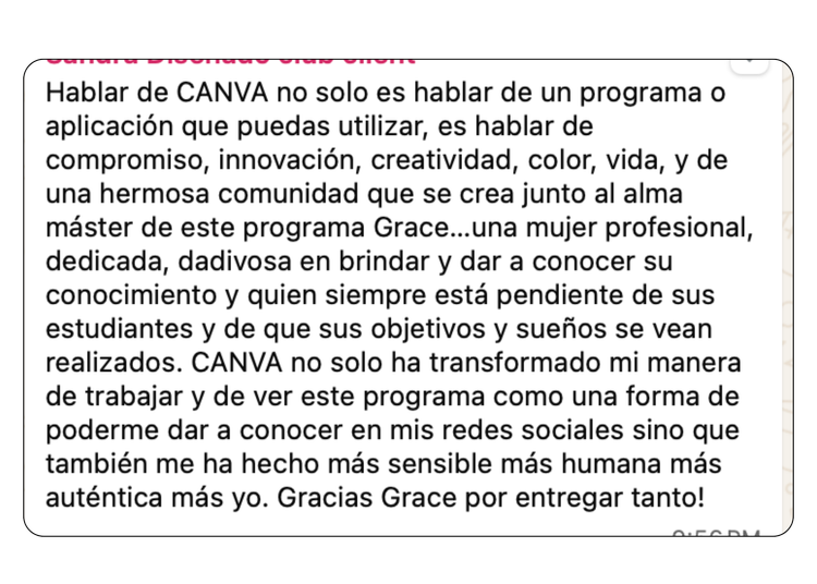 Mensaje de una alumna de Diseñado Club