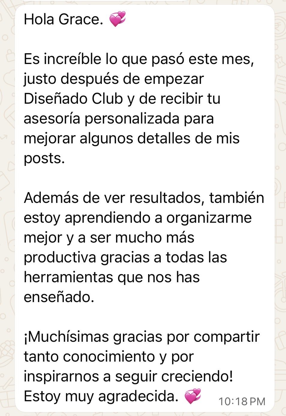 Mensaje de una alumna de Diseñado Club