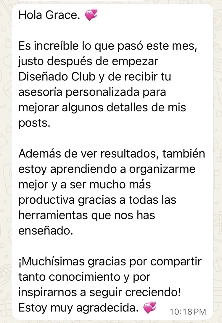 Mensaje de una alumna de Diseñado Club