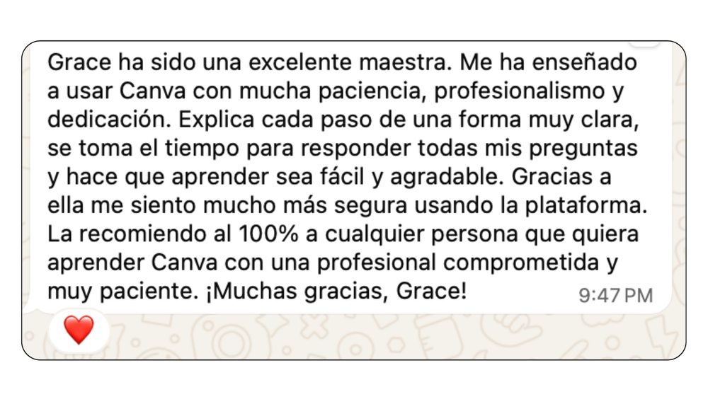 Mensaje de una alumna de Diseñado Club