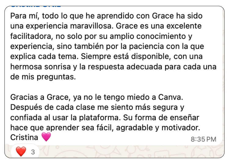 Mensaje de una alumna de Diseñado Club