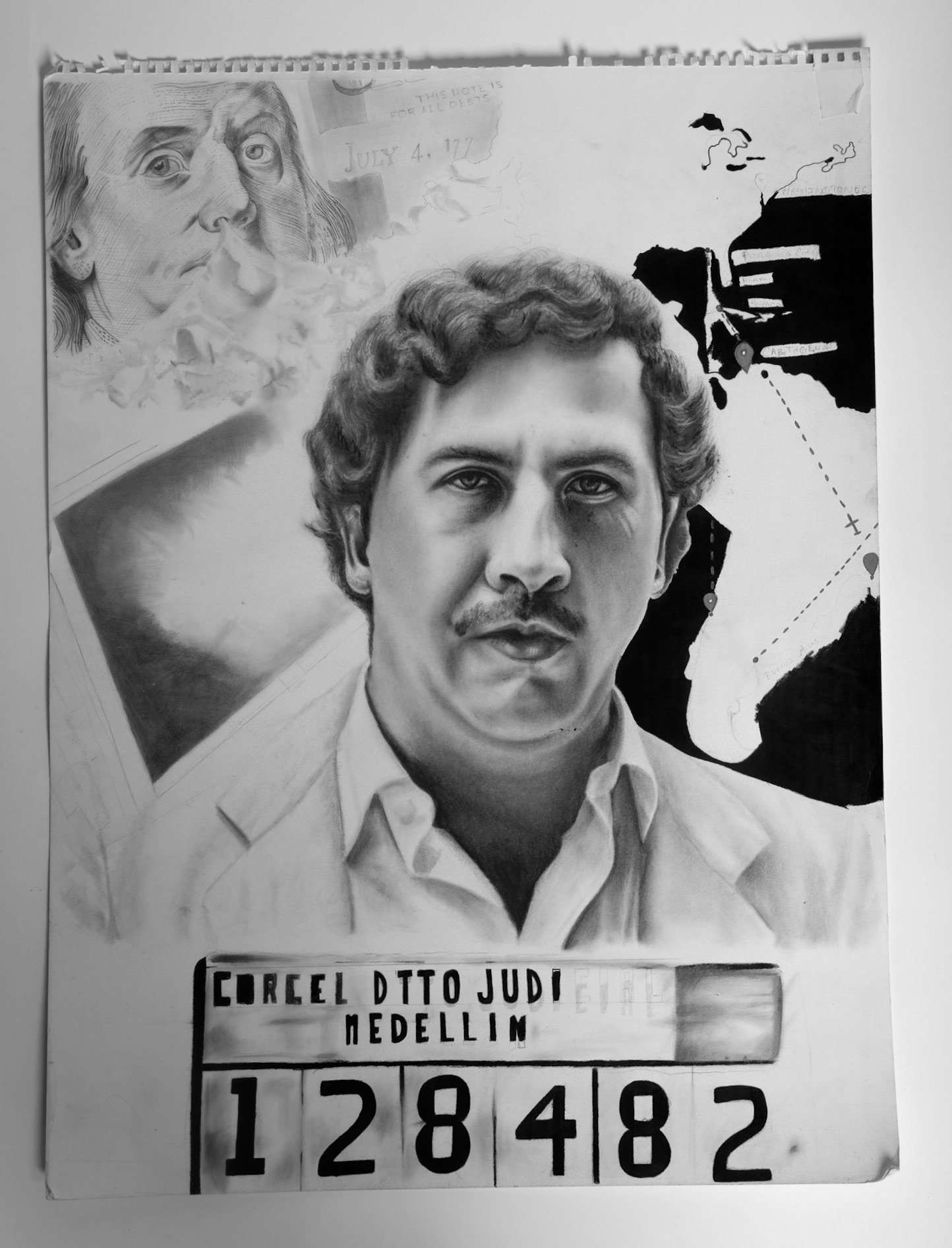 Pablo Escobar. In Progress drawing collaboration with artist: IG@thatkidcolvin. 2021