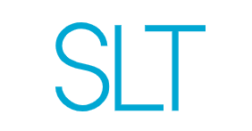 Text displaying the acronym SLT in blue letters