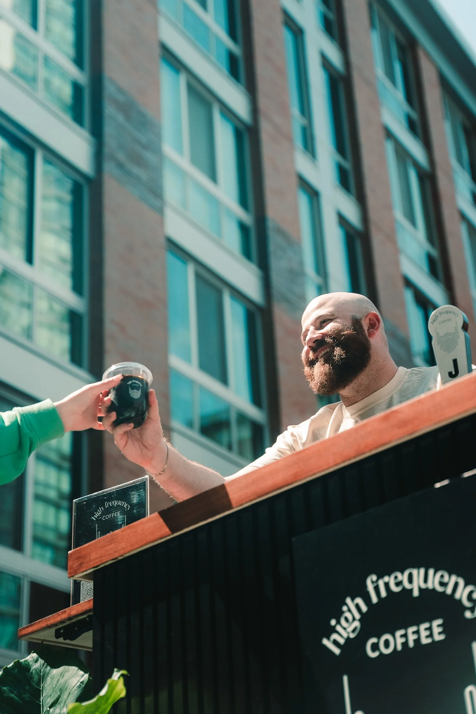 A premium coffee cart catering setup with a cold brew coffee tap serving guests in New Jersey