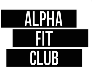 Black text on white background reading 'ALPHA FIT CLUB' with each word in its own black bar.
