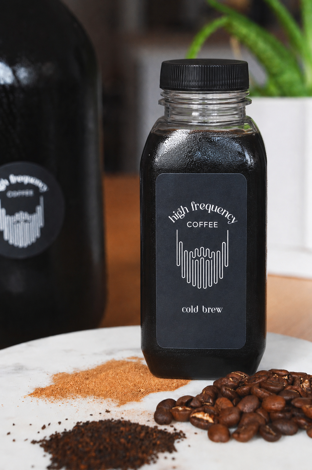 A bottled cold brew bottle as a grab-and-go option at a bridal shower
