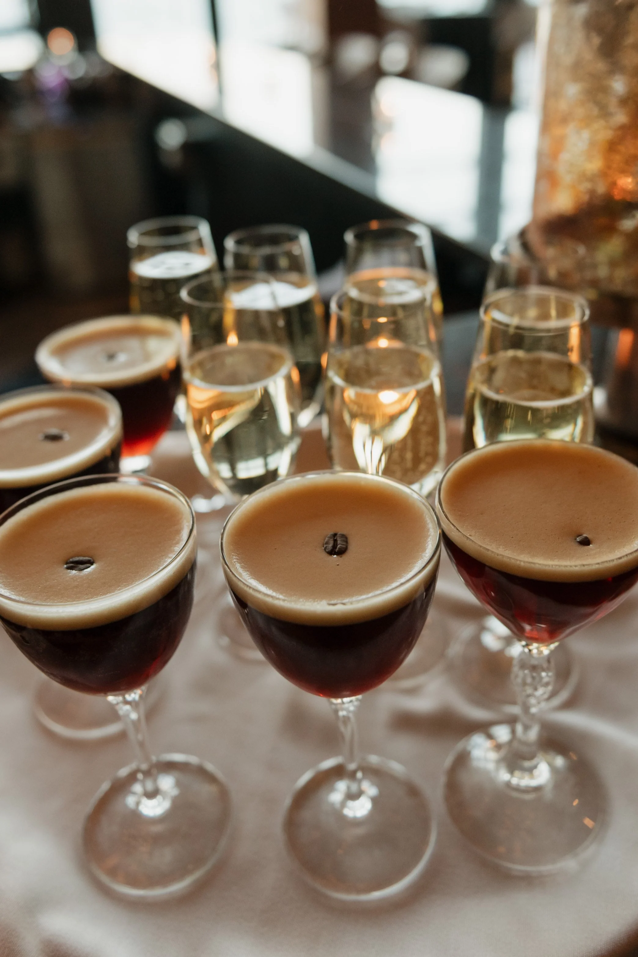 Cold brew coffee martinis being served at a wedding reception party