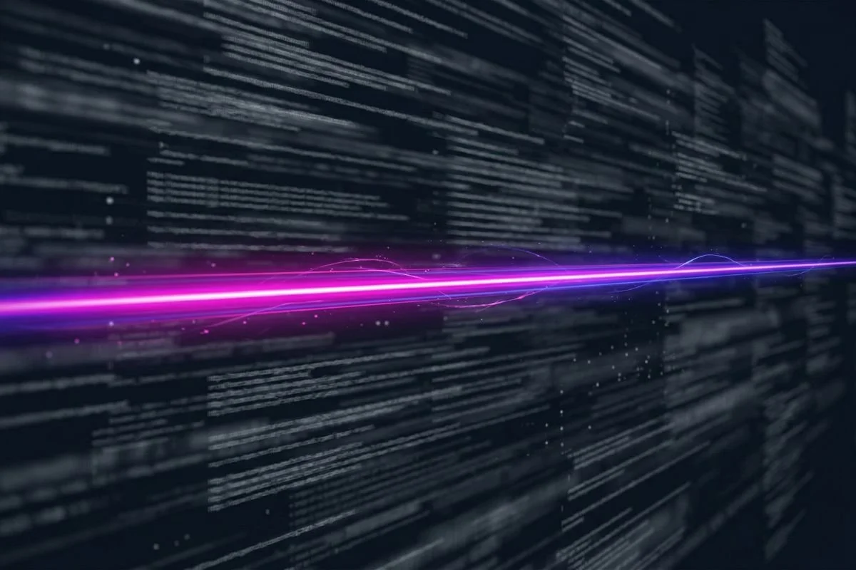 A solid magenta laser blasting through blurry data providing a symbol of clarity and why clarity is increasingly important in AI-search readiness.