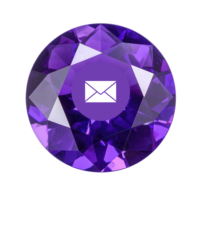 A purple gemstone with a white email envelope icon in the center.