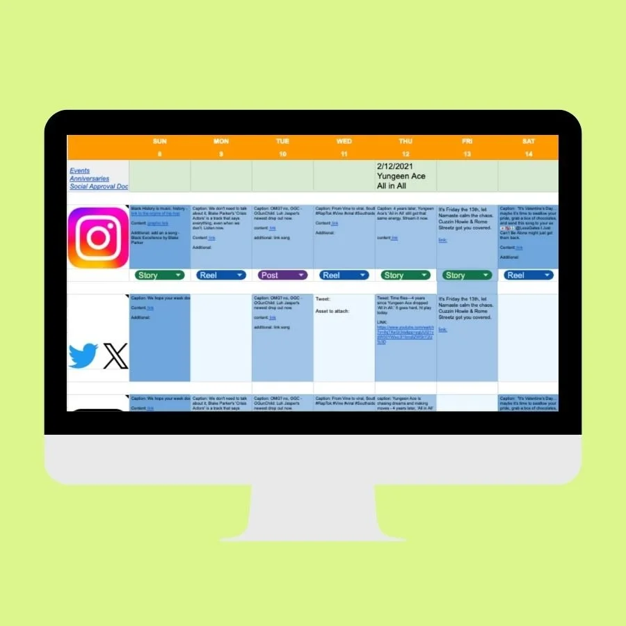 Social Media content calendar