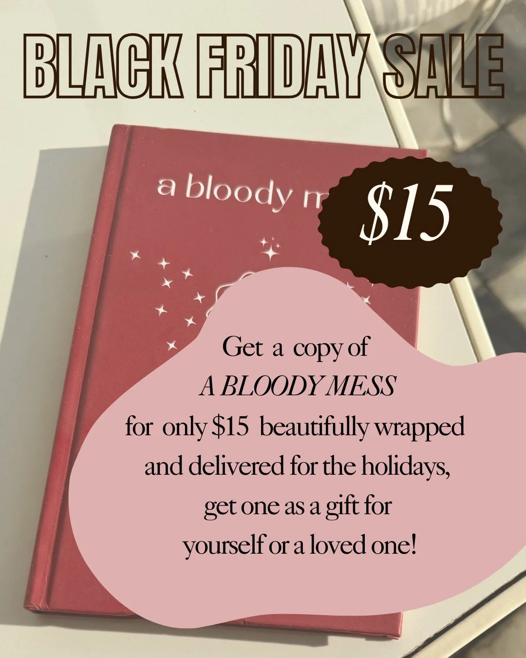 Happy almost Holidays! DM me to order a discounted and personally wrapped copy of my book "A BLOODY MESS" for only $15! Sale ends MONDAY. #poetry #booksofinstagram #author #holidays #sale