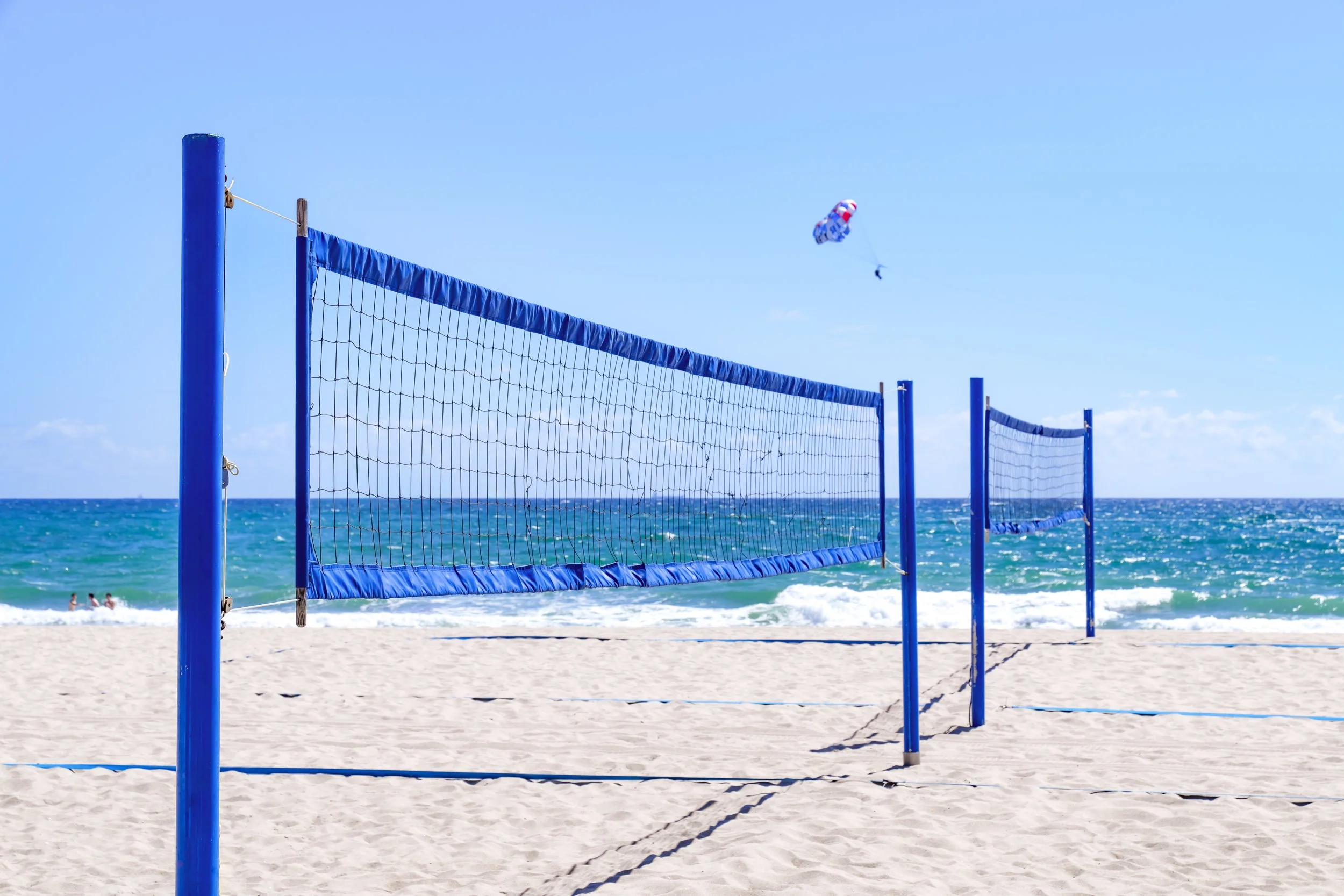 Beach volleyball net on a sunny South Florida sand beach
