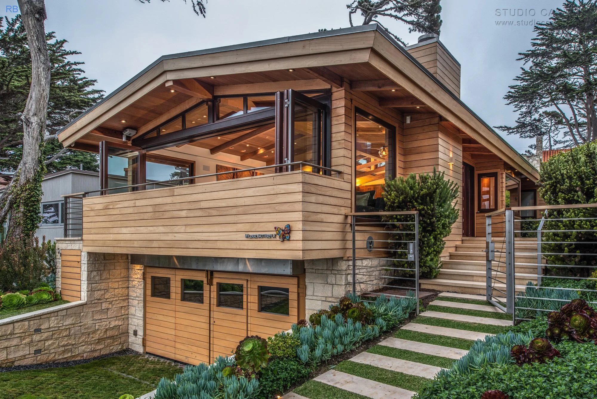 Wilder Butterfly in Carmel, CA: A modern marvel maximizing space and light. Discover innovative design with Monterey Cypress accents.
