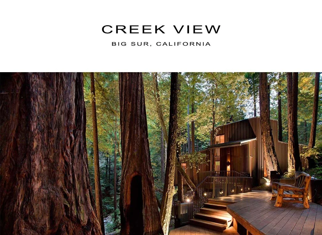 Explore Creek View, a romantic residential design in the heart of a redwood forest by Studio Carver Architects in Carmel, California.