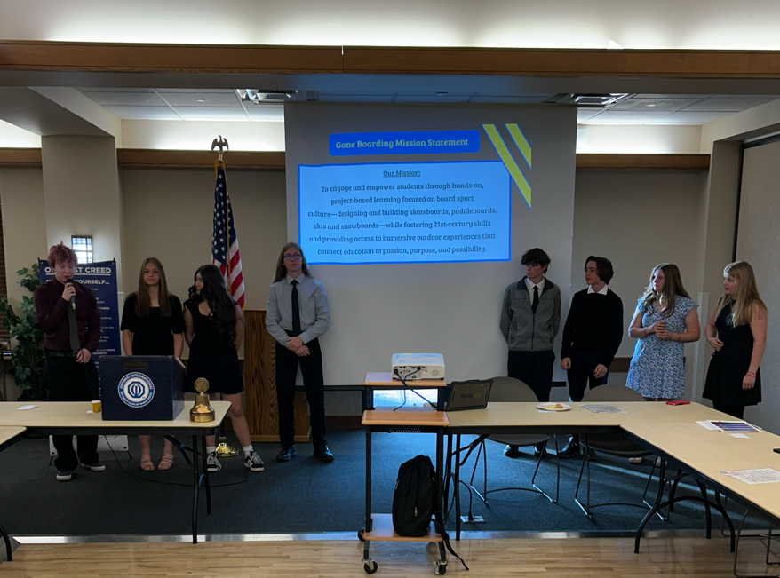 3/18 - Today’s guest speakers @ WR Optimist club WRHS new program for students' involvement in creative business development for future “Gone Boarding “ opportunities ~ Burke Edgar & 8 students