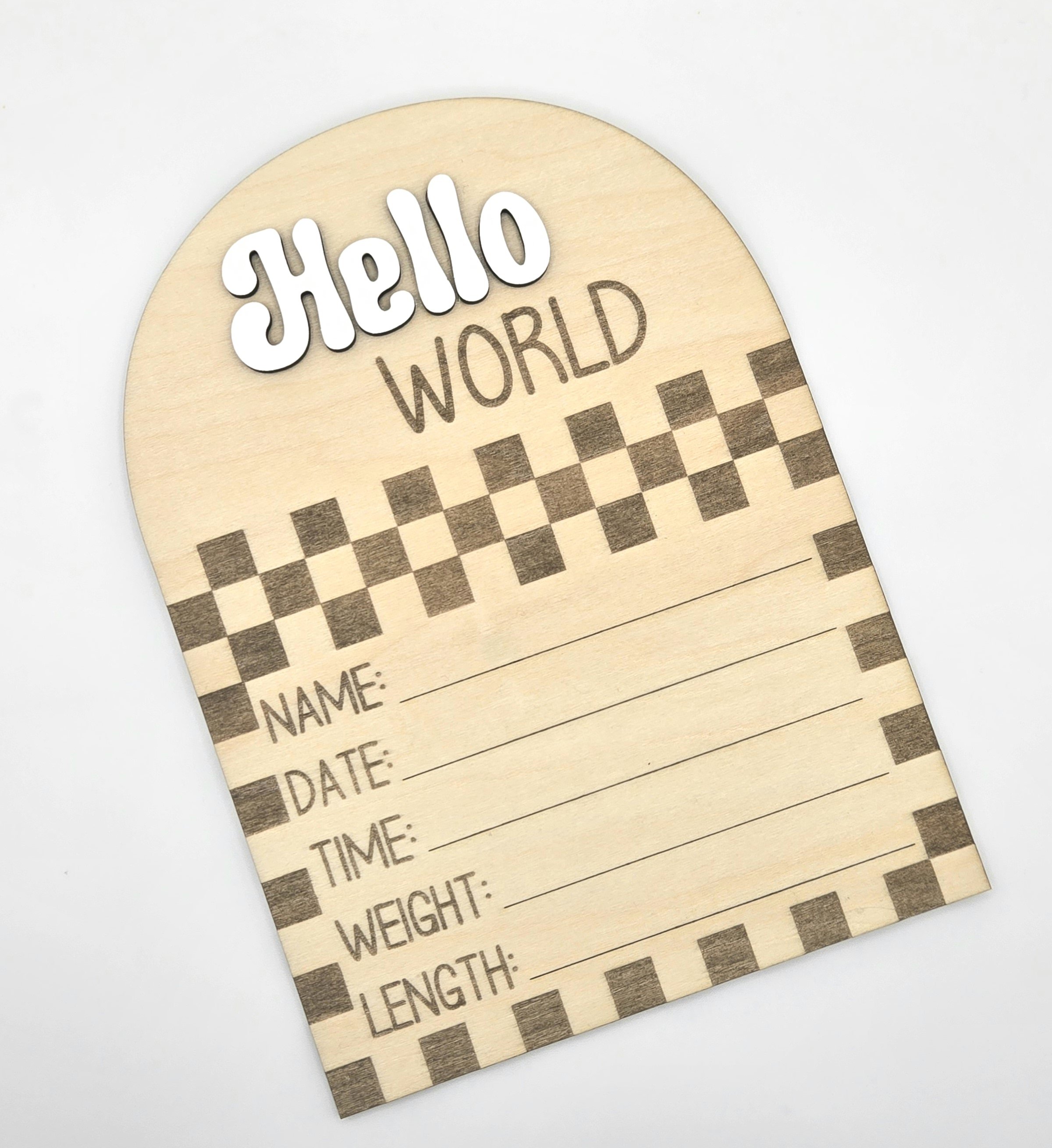 Hello World Checkerboard Birth Announcement Sign