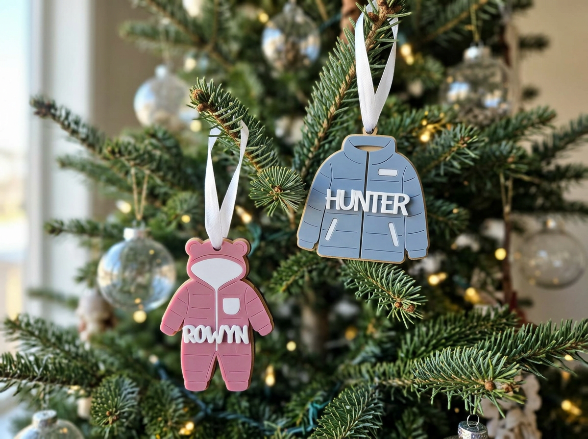 Puffer Jacket and Baby Snowsuit Ornaments