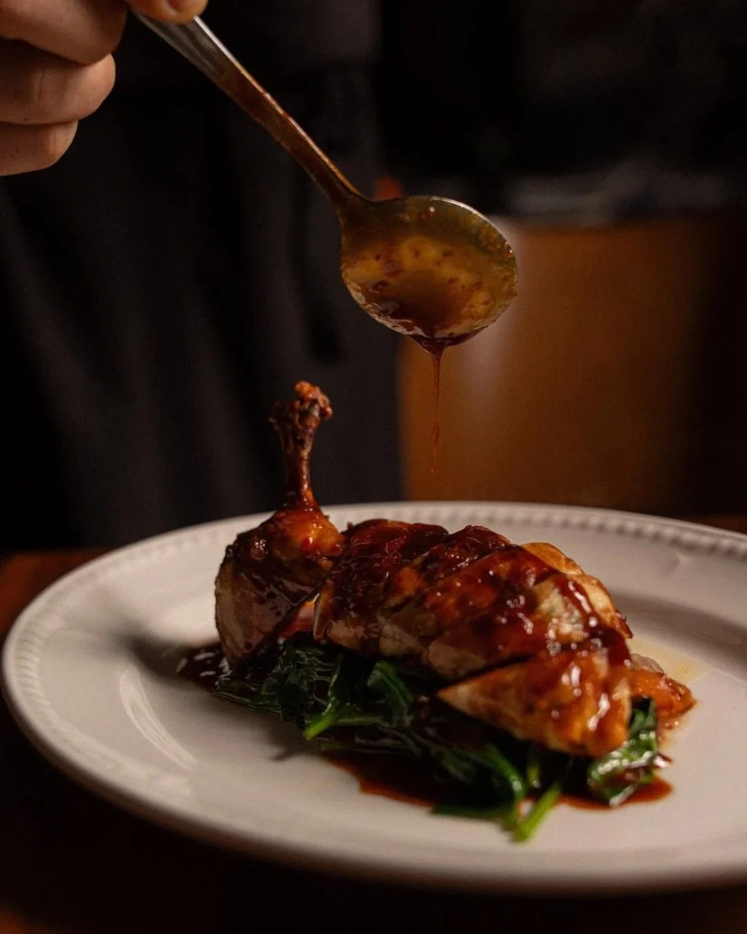 A plate made for midweek evenings with a little Jazz on the side.

Chicken breast filled with ricotta and spinach, crispy prosciutto, tomato concass&eacute;, a little Calabrian &rsquo;nduja and jus. Settle in and enjoy it with the music. #Matteo #Dow